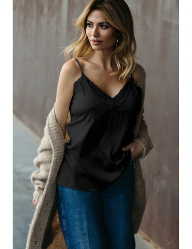Admas - camisola con spalline in raso e pizzo 43490 nero