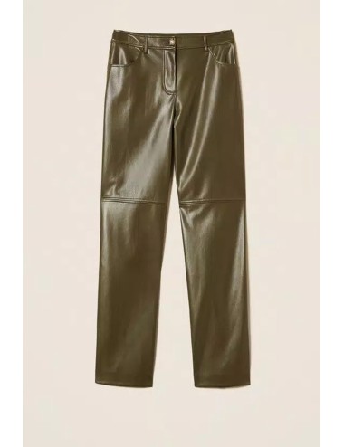 Twinset - pantaloni a sigaretta effetto pelle 252li2ebb 12655 green olive