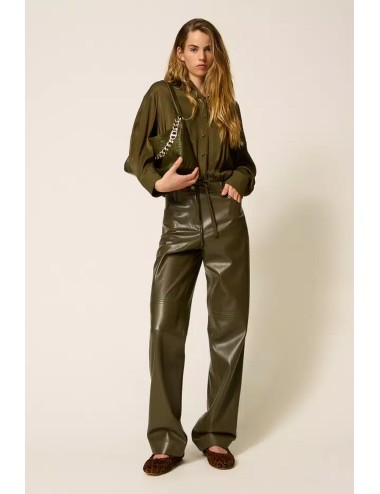 Twinset - pantaloni a sigaretta effetto pelle 252li2ebb 12655 green olive