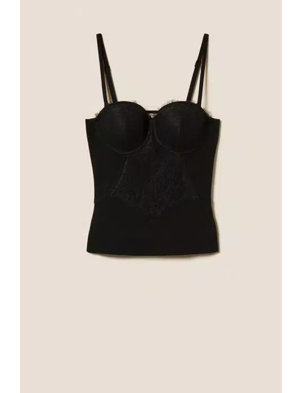 Twinset - top bustier in maglia con pizzo 252ll3raa 00006 nero