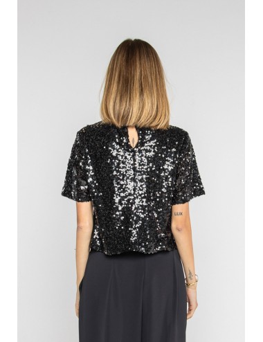Lokita - top manica corta paillettes 9 lok11154 nero