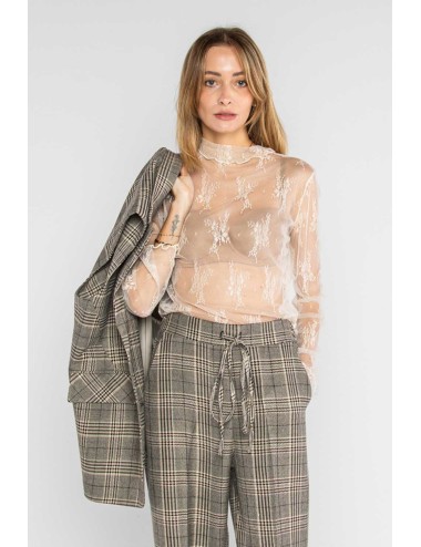 Lokita - top sotto giacca in pizzo semitrasparente 1113 lok133 panna