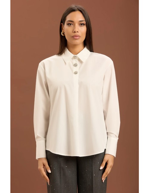Take two - camicia over in popeline con bottoni gioiello dt02002 bianca