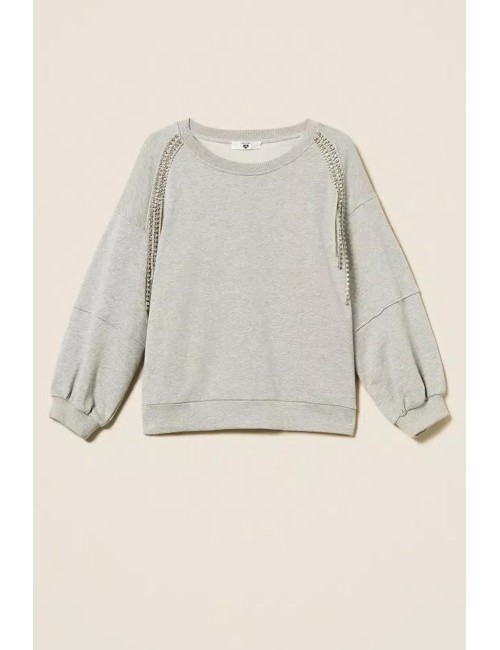 Twinset - felpa con catene di strass e perle 252li2mcc 00082