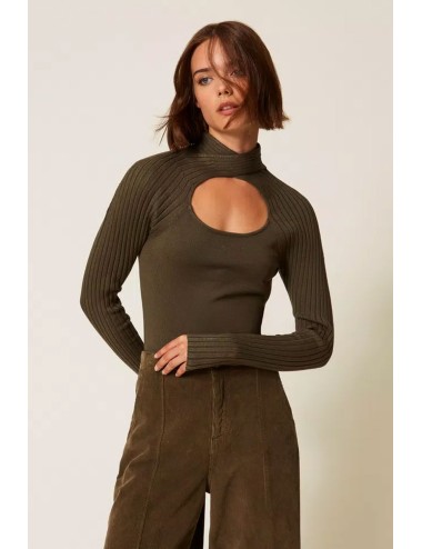 Twinset - maglia fitted con cut-out 252li3fdd 12655 green olive