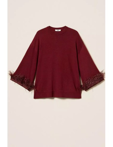 Twinset - maglia in misto lana con piume 252ll3faa 12818 red wine