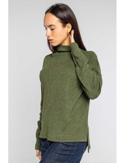 Lokita - maglia scollo cratere in costina filo lamè 999 lok10927 verde
