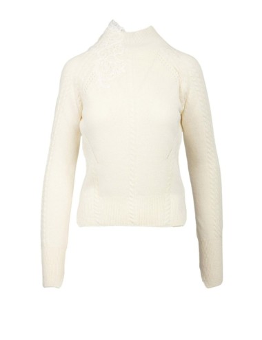 Ermanno scervino - maglia collo alto m/l in misto lana e cashmere con motivo a treccia d474m503apnjg 10606