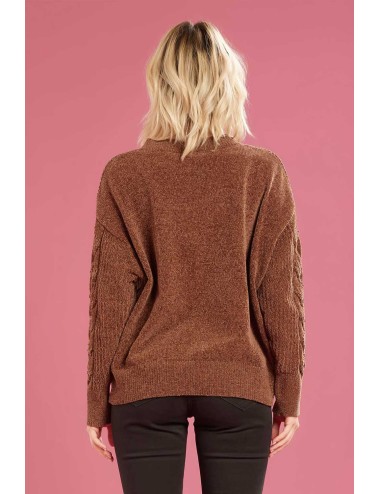 Fresh flower - maglia scollo a v ciniglia ff718 cioccolato