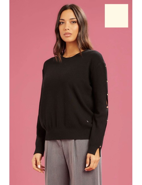 Fresh flower - maglia girocollo bt maniche ff722 panna