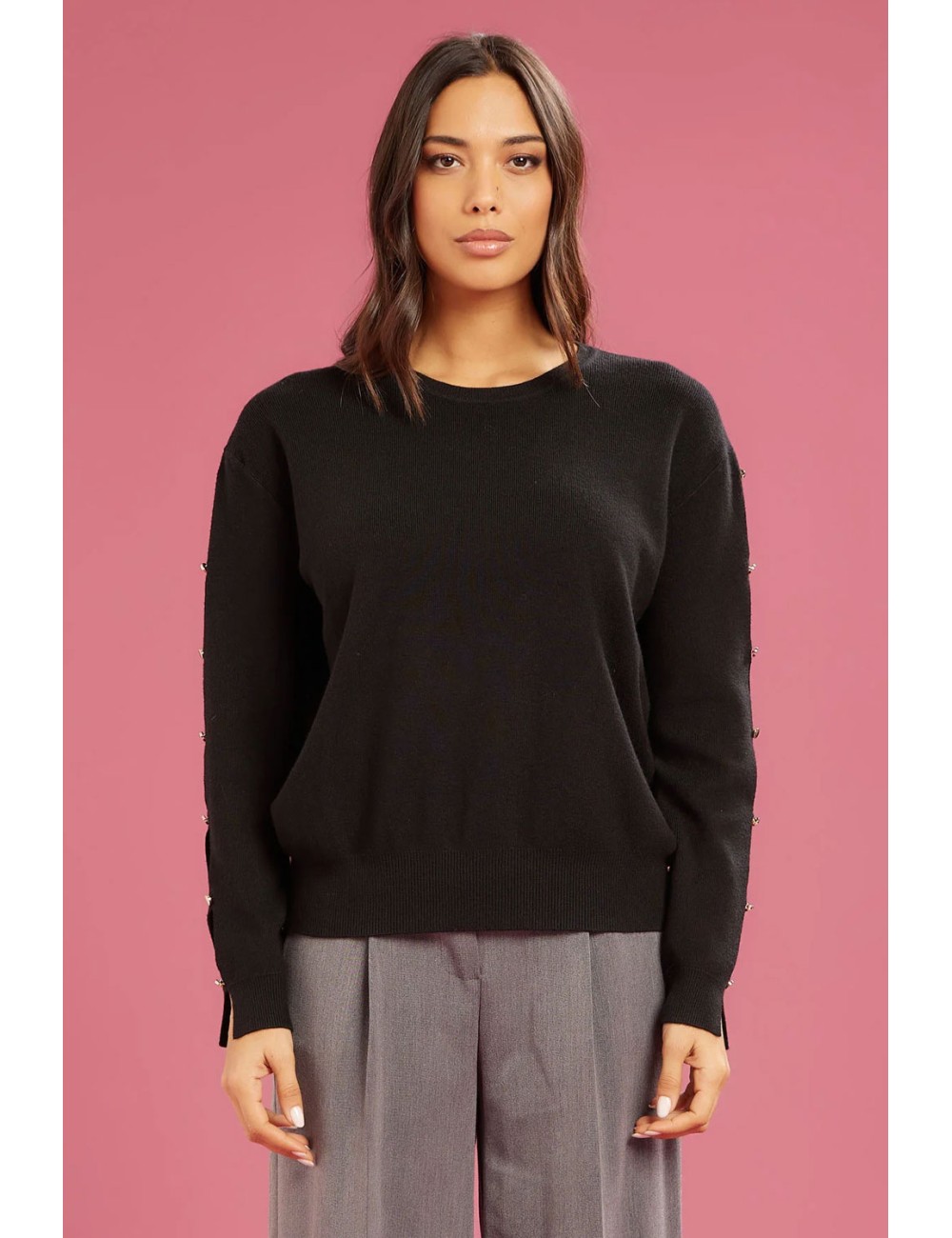 Fresh flower - maglia girocollo bt maniche ff722 nero