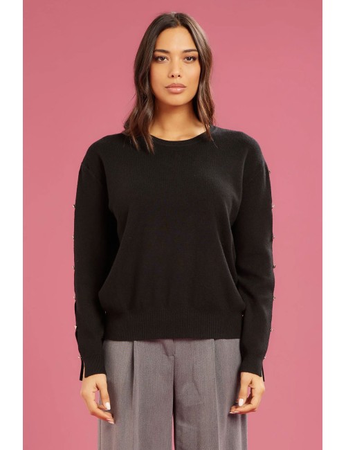 Fresh flower - maglia girocollo bt maniche ff722 nero