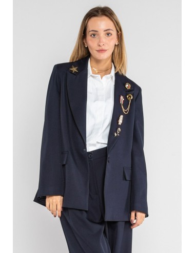 Lokita - giacca tessuto diagonale con spille 1194 lok07902 blu