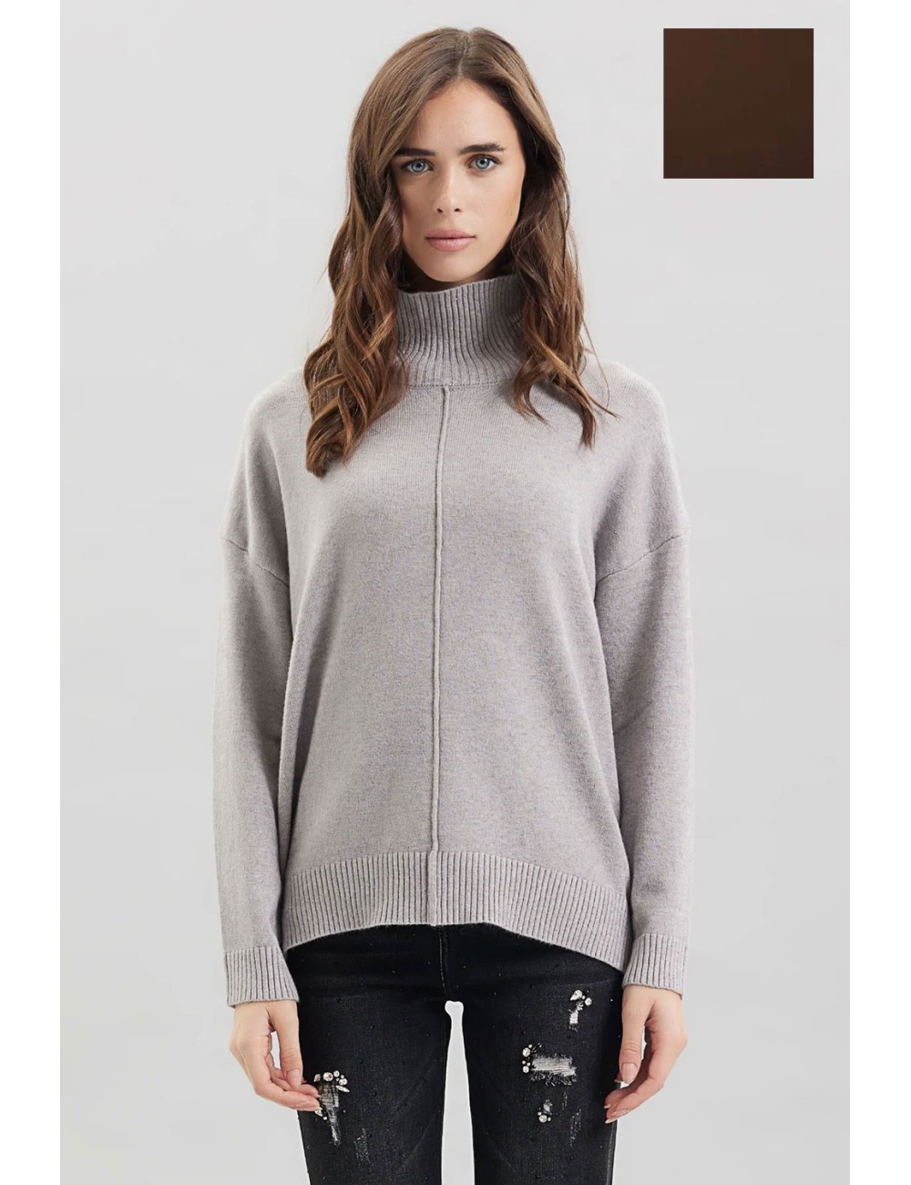 Take two - lupetto con nervatura viscosa dt00375 moro