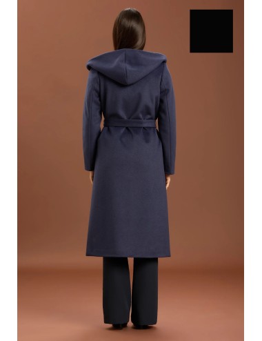 Take two - cappotto lungo con cinta e cappuccio dt01239 nero