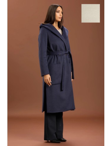 Take two - cappotto lungo con cinta e cappuccio dt01239 panna
