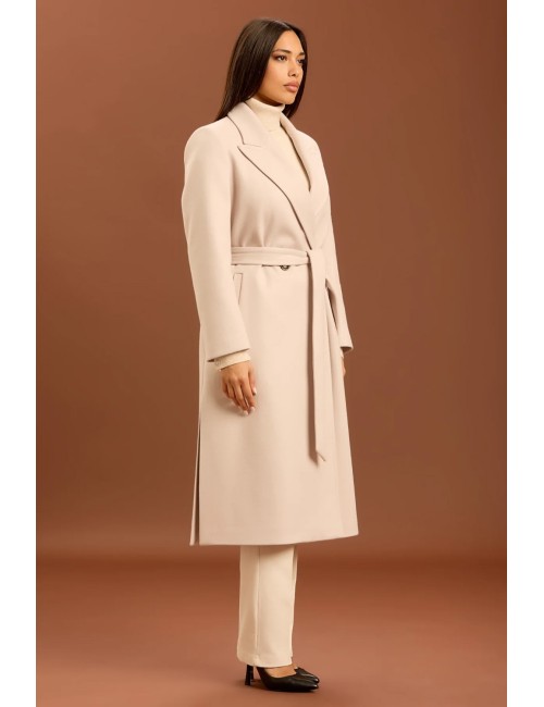 Take two - cappotto con cinta e punto mf dt01245 beige