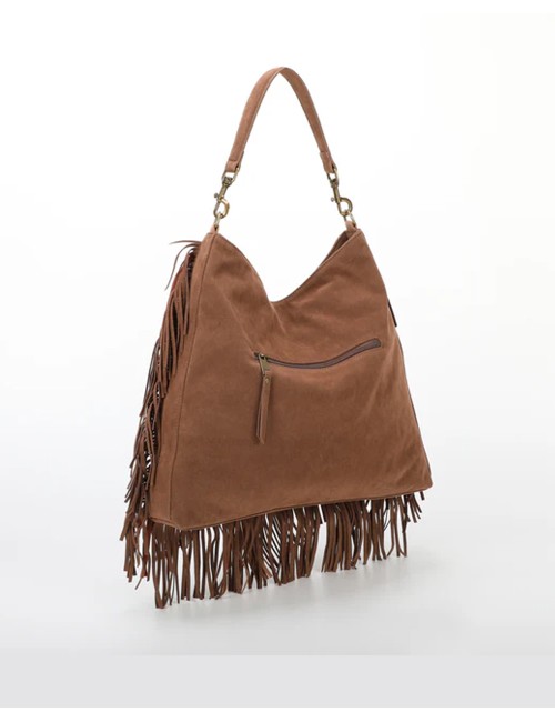 Mimi muà - borsa a sacca con frange m8-h201314 cuoio