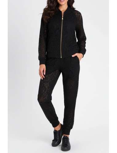 Twinset - felpa in pizzo con zip 252ll2jaa 00006 nero