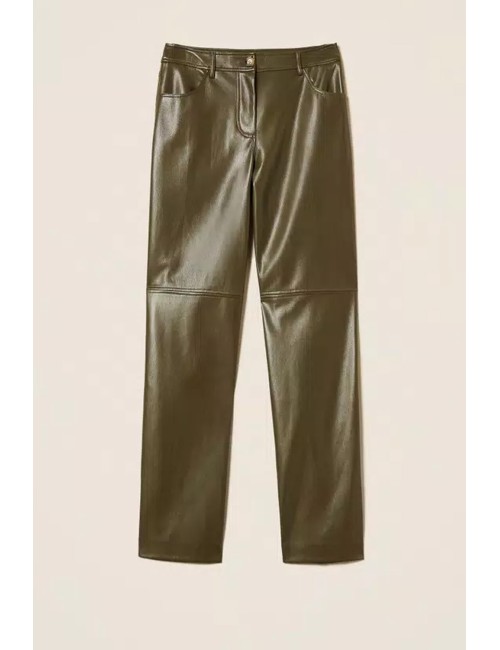 Twinset - pantaloni a sigaretta effetto pelle 252li2ebb 12655 green olive