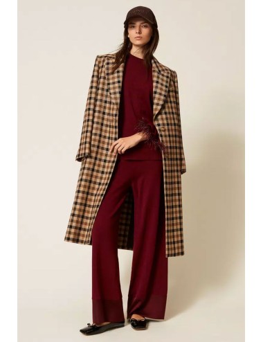 Twinset - pantaloni in misto lana con raso 252ll3fbb 12818 red wine