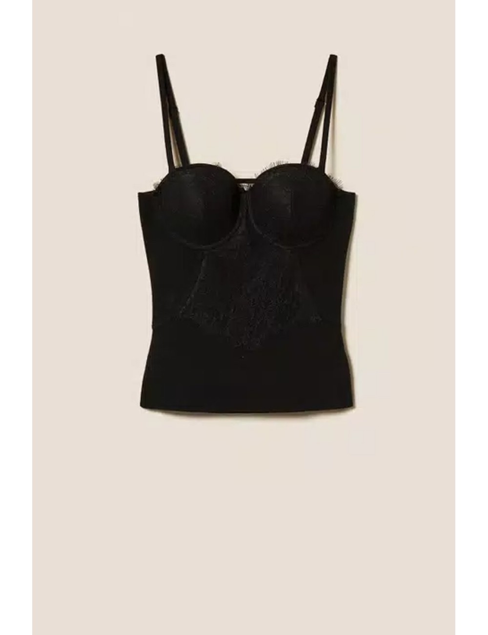 Twinset - top bustier in maglia con pizzo 252ll3raa 00006 nero