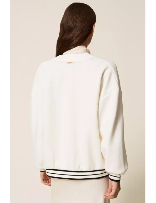 Twinset - cardigan in tessuto scuba con spilla 252ll2gbb 00526 off white