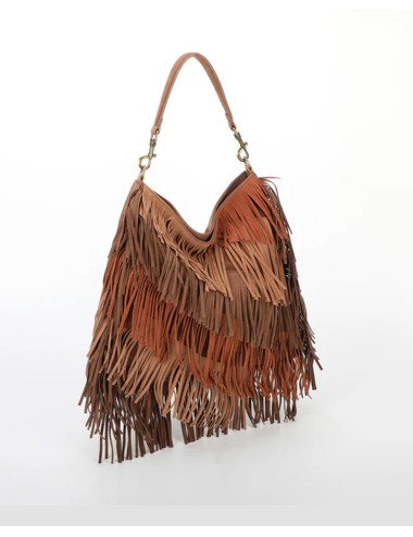 Mimi muà - borsa a sacca con frange m8-h201314 cuoio