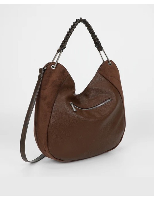 Mimi muà - borsa a sacca con dettaglio in eco suede m8-y201242 moro