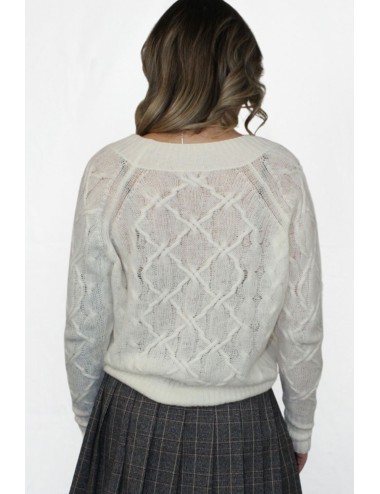 Ermanno scervino - maglia scollo a v m/l d474m501dge 10106 panna