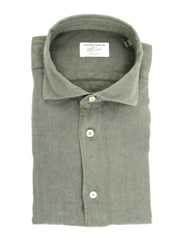 Mastricamiciai - camicia in lino fr069 mc309 28 luca verde mil.