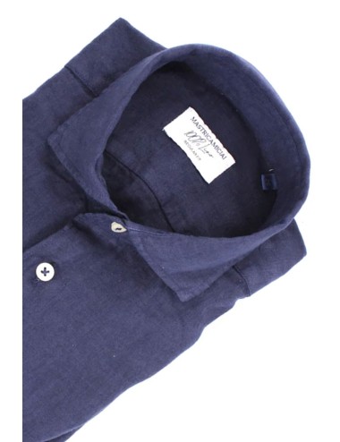 Mastricamiciai - camicia in lino fr069 mc309 13 luca blu