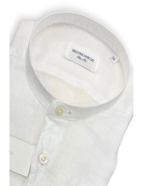 Mastricamiciai - camicia in lino senza collo fr069 mc309 10 guru bianco