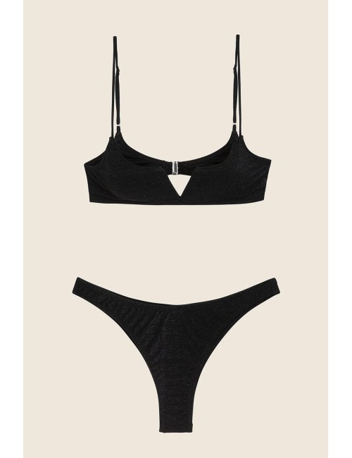 Effek - bikini top con ferretto e slip americano fisso nero fk25-1143bk