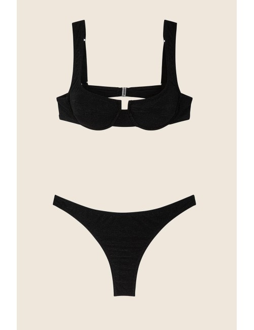Effek - bikini reggiseno con ferretto e slip americano fisso nero fk25-1142bk