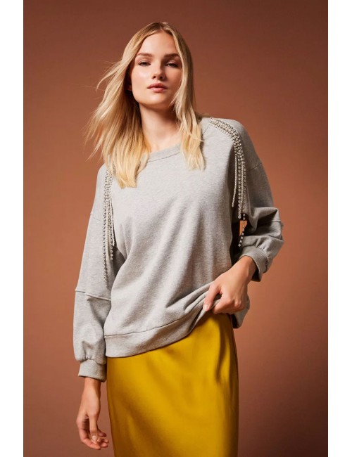 Twinset - felpa con catene di strass e perle 252li2mcc 00082