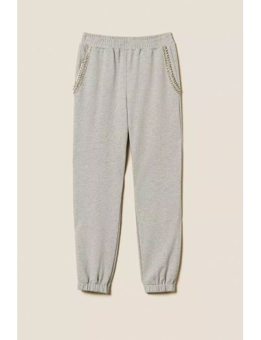 Twinset - pantaloni in felpa con strass e perle 252li2mdd 00082