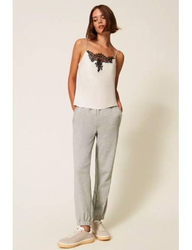 Twinset - pantaloni in felpa con strass e perle 252li2mdd 00082