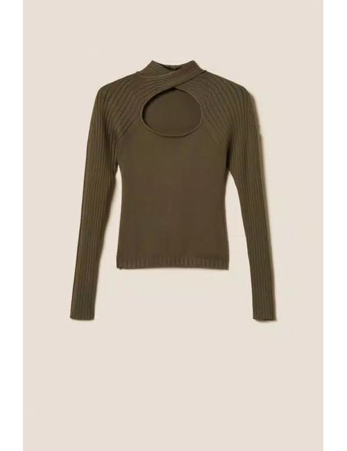 Twinset - maglia fitted con cut-out 252li3fdd 12655 green olive