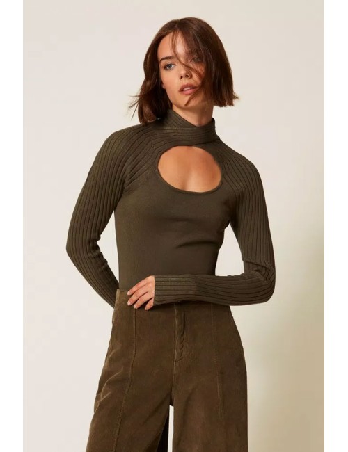 Twinset - maglia fitted con cut-out 252li3fdd 12655 green olive