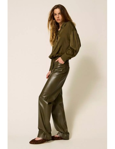 Twinset - pantaloni a sigaretta effetto pelle 252li2ebb 12655 green olive