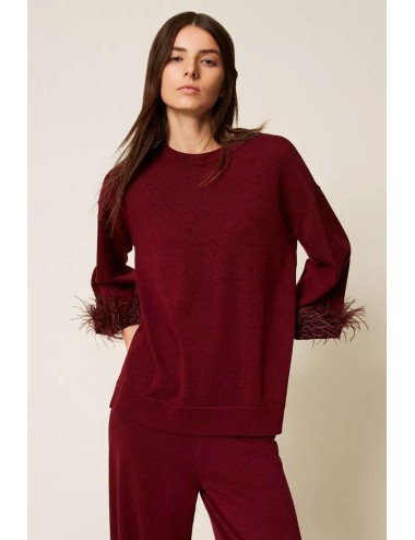 Twinset - maglia in misto lana con piume 252ll3faa 12818 red wine