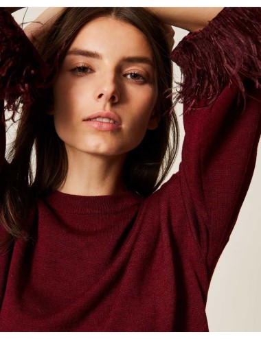 Twinset - maglia in misto lana con piume 252ll3faa 12818 red wine