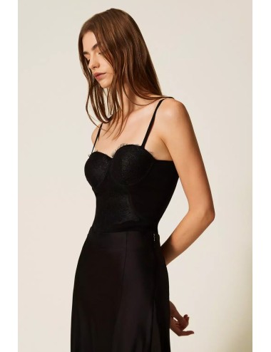 Twinset - top bustier in maglia con pizzo 252ll3raa 00006 nero
