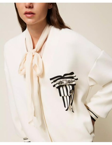 Twinset - cardigan in tessuto scuba con spilla 252ll2gbb 00526 off white