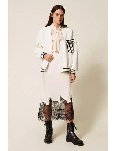 Twinset - cardigan in tessuto scuba con spilla 252ll2gbb 00526 off white