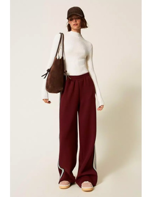 Twinset - pantaloni ampi in tessuto scuba 252ll2gdd 12818 red wine