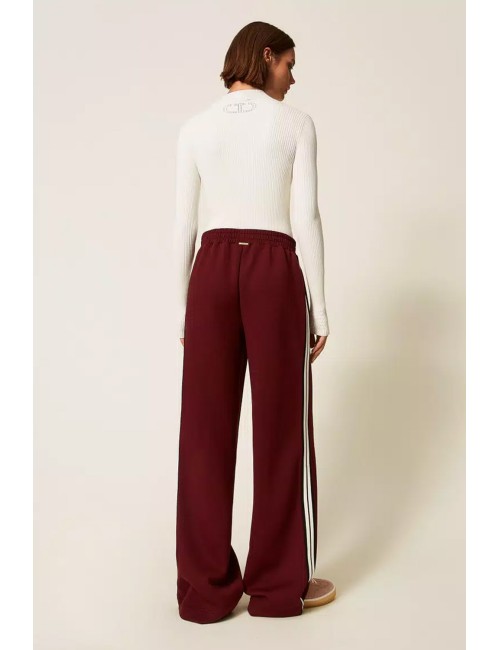 Twinset - pantaloni ampi in tessuto scuba 252ll2gdd 12818 red wine