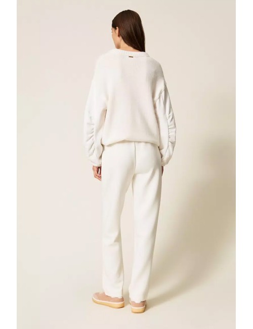 Twinset - pantaloni a sigaretta in tessuto scuba 252ll2gee 00526 off white