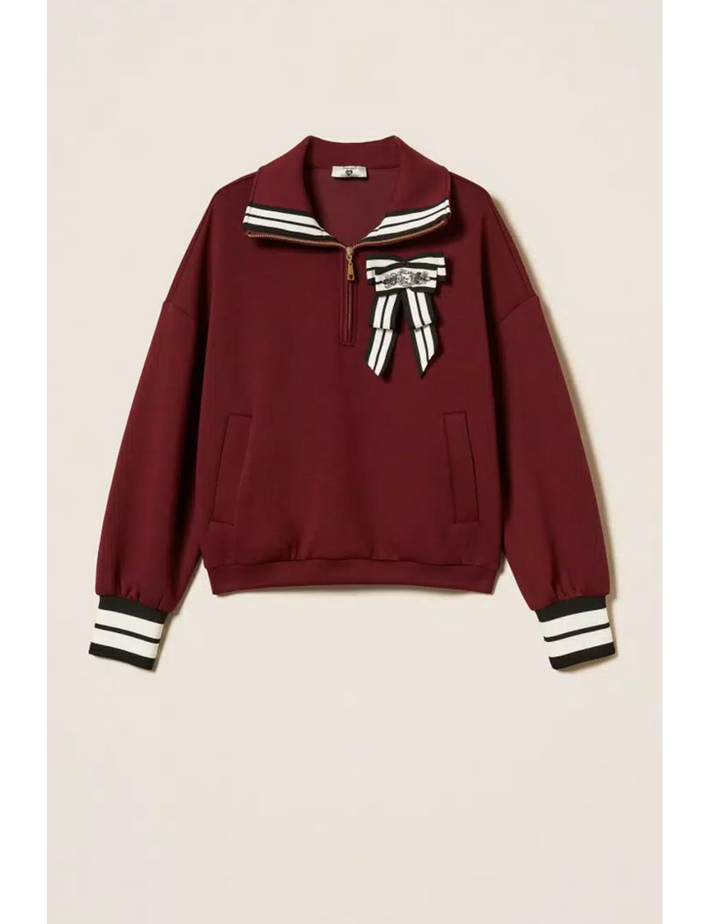 Twinset - felpa in tessuto scuba con spilla 252ll2gcc 12818 red wine